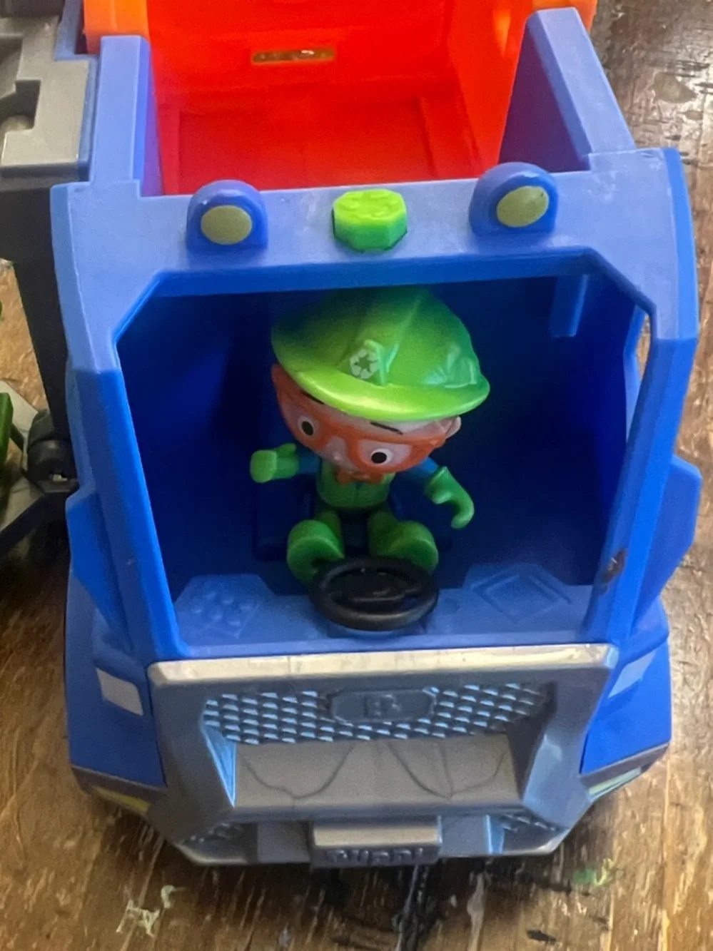 Blippi - Blue and Orange Kids Garbage Truck with Green Recycling Bin and Figure